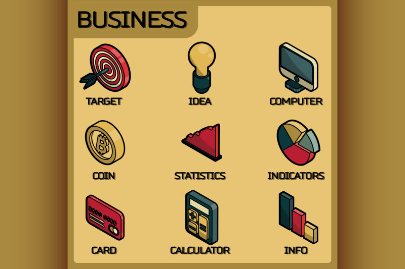 business-color-outline-isometric-icons