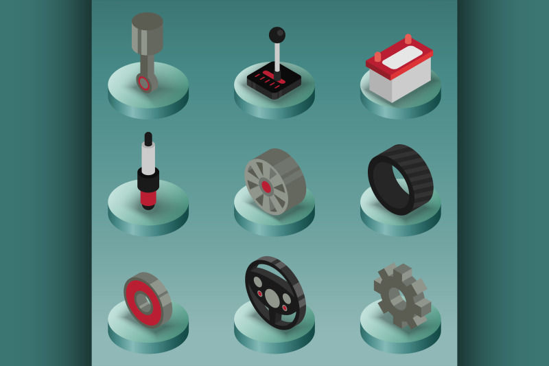 car-part-color-isometric-icons