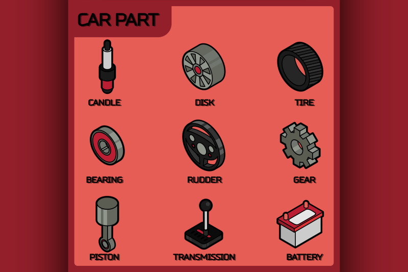 car-part-color-outline-isometric-icons