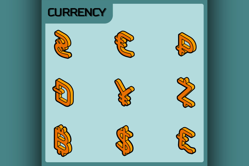 currency-color-outline-isometric-icons