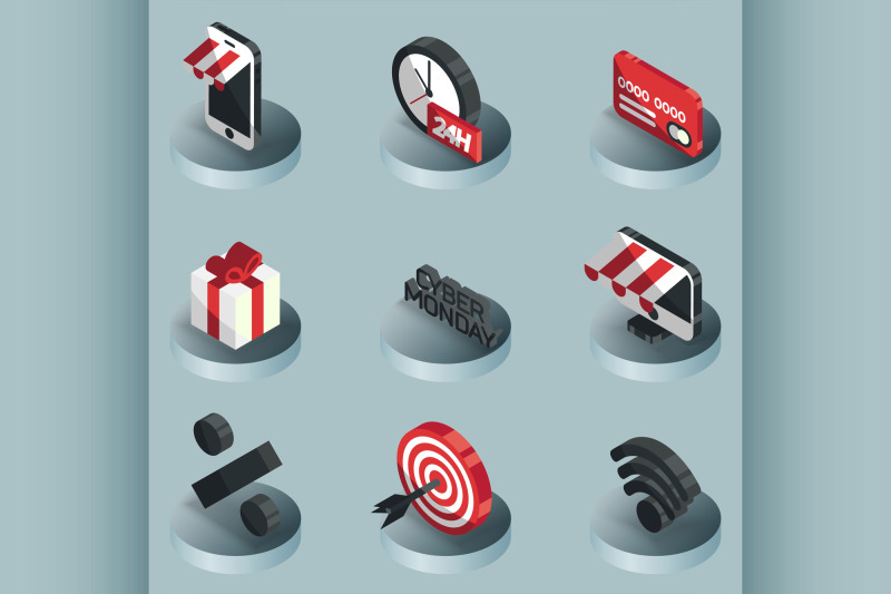 cyber-monday-color-isometric-icons