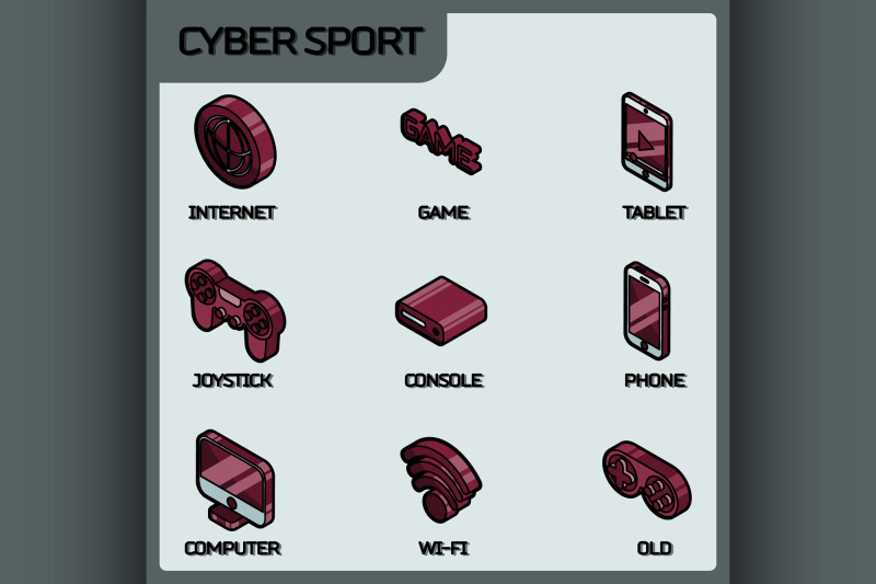 cyber-sport-color-outline-isometric-icons