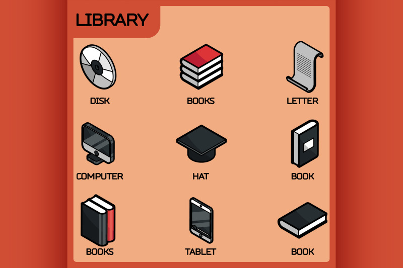 library-color-outline-isometric-icons