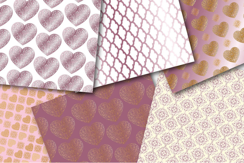 wedding-digital-papers-set-pink-gold-diamond-pattern-heart-shaped