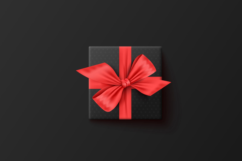 black-gift-box-with-red-ribbon-top-view-vector-illustration
