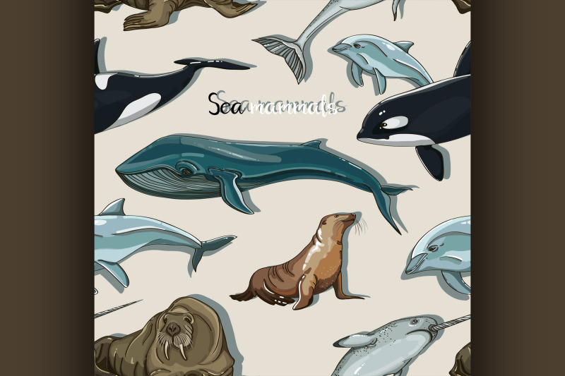 sea-mammals-animal-collection-icons-pattern