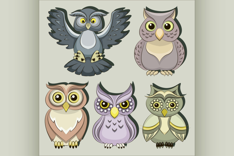 set-of-color-owls