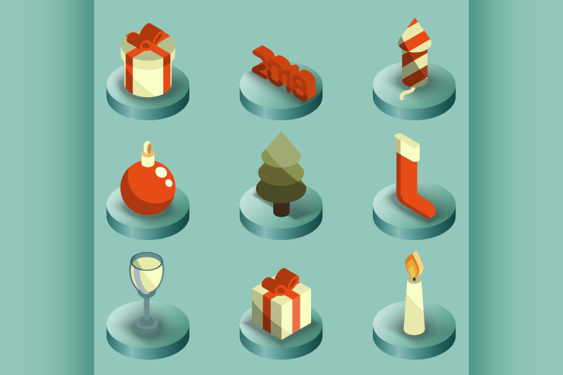 new-year-color-isometric-icons