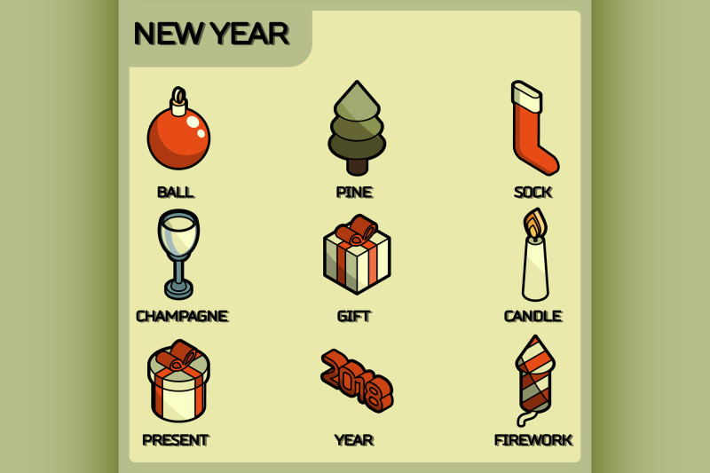 new-year-color-isometric-icons