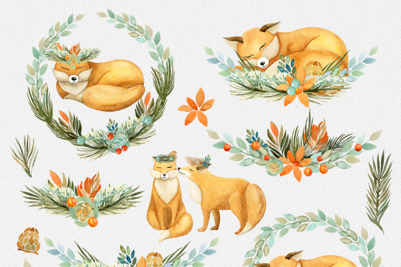 watercolor-foxes-and-flowers