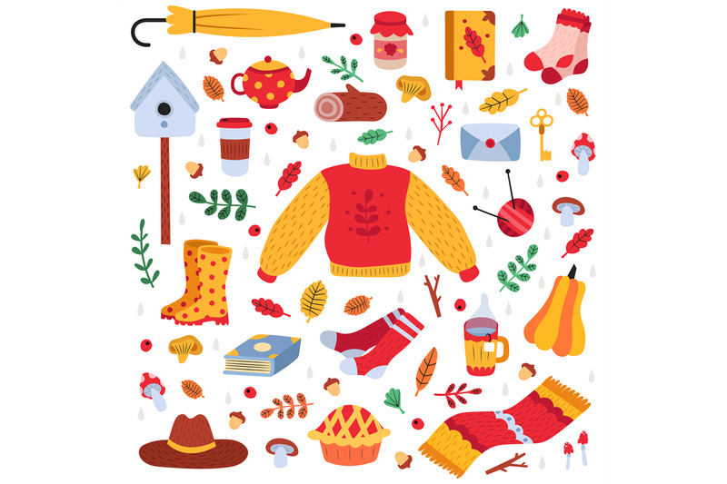 hand-drawn-autumn-symbols-fall-leaves-forest-plants-cozy-food-warm