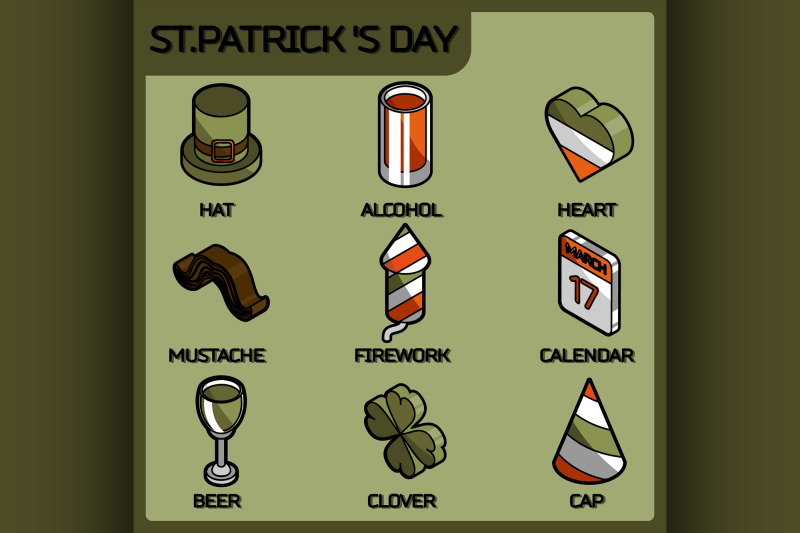 st-patricks-day-color-outline-isometric-icons