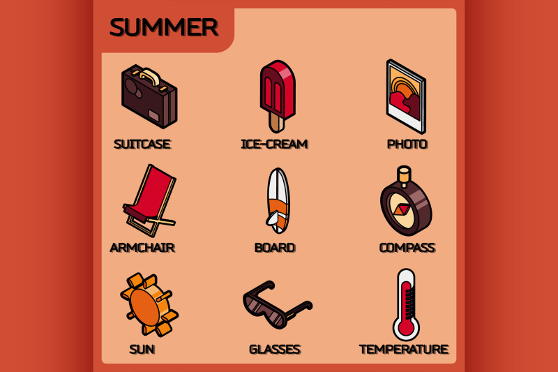 summer-color-outline-isometric-icons