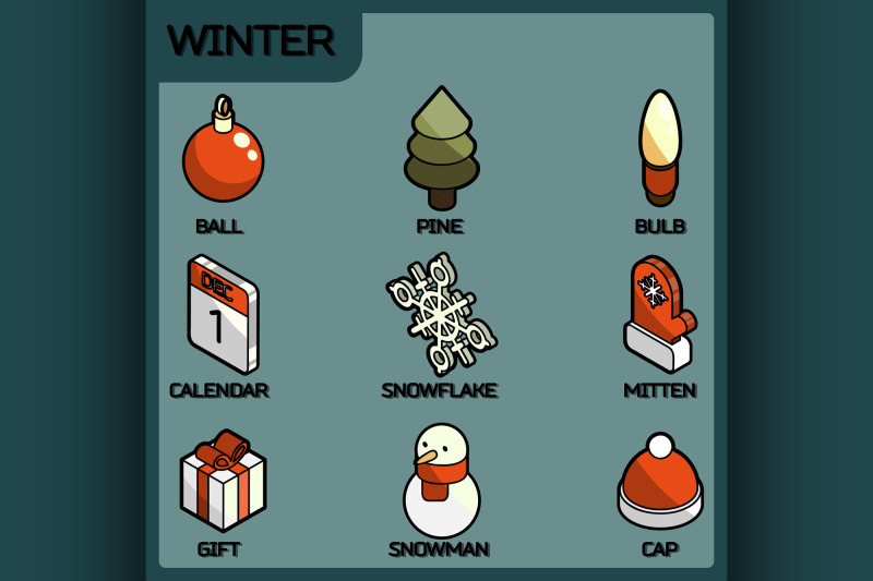 winter-color-outline-isometric-icons