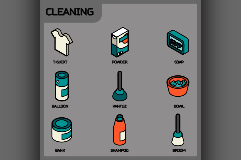 cleaning-color-outline-isometric-icons