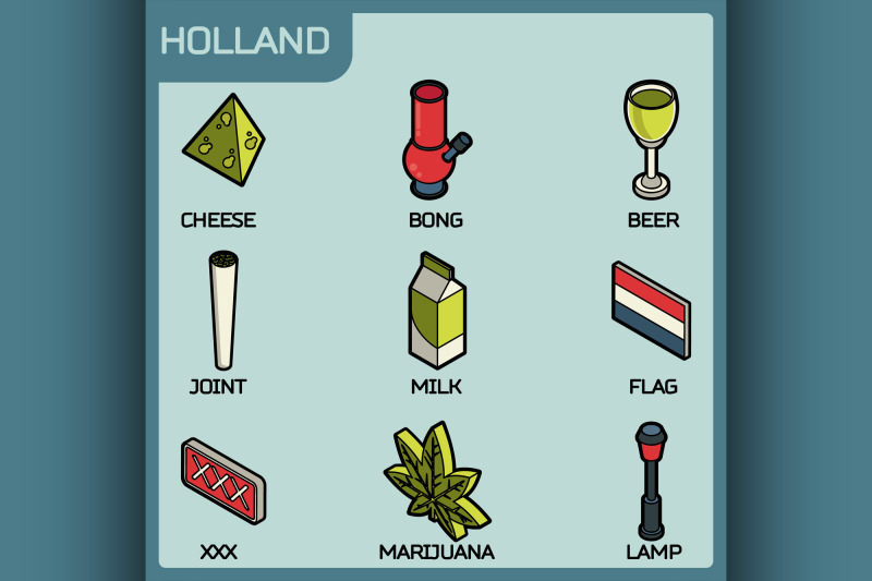 holland-color-outline-isometric-icons
