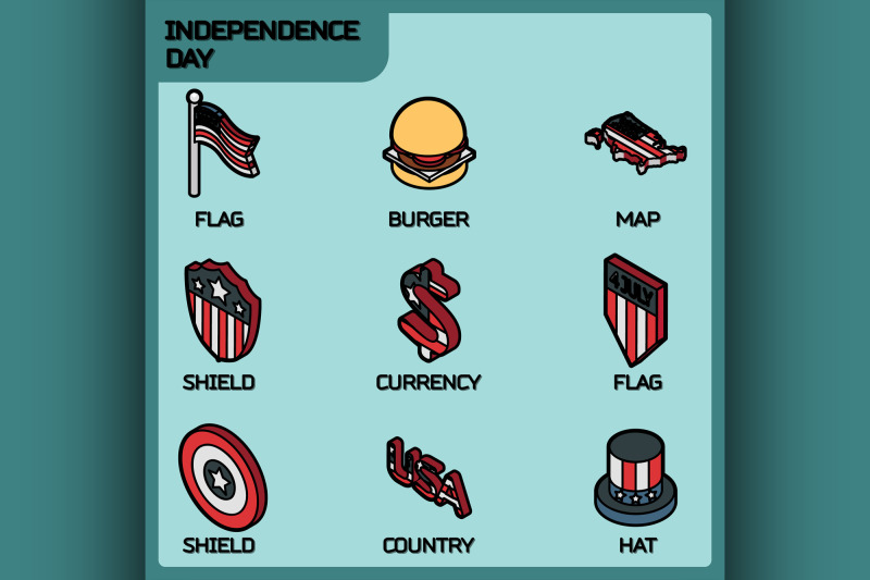 independence-day-color-outline-isometric-icons