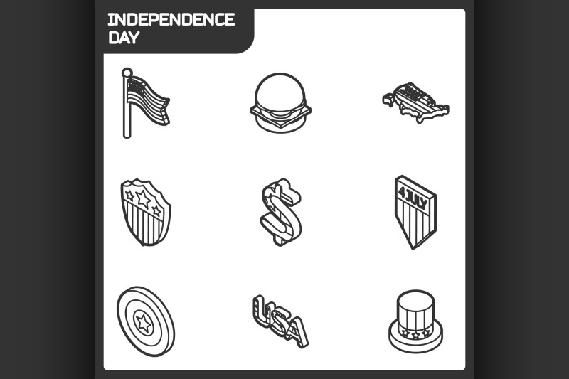 independence-day-outline-isometric-icons