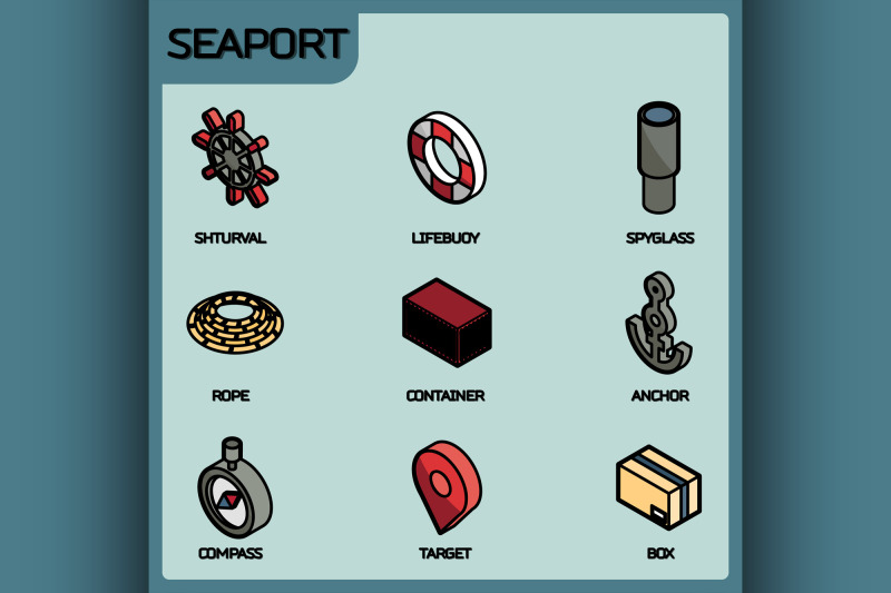 seaport-color-outline-isometric-icons