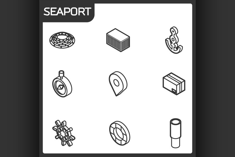 seaport-outline-isometric-icons