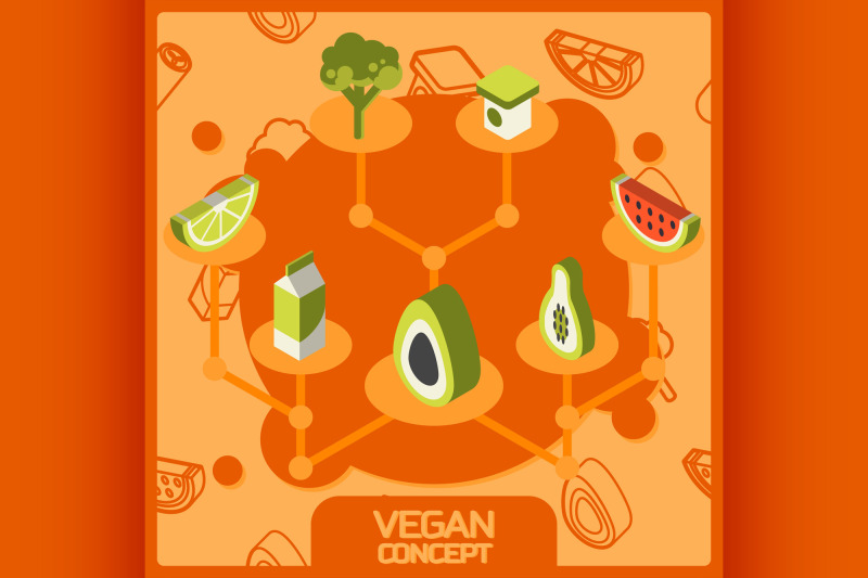 vegan-life-color-concept-isometric-icons-set