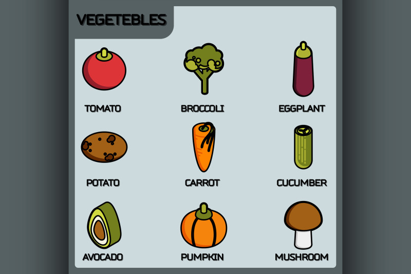 vegetebles-color-outline-isometric-icons