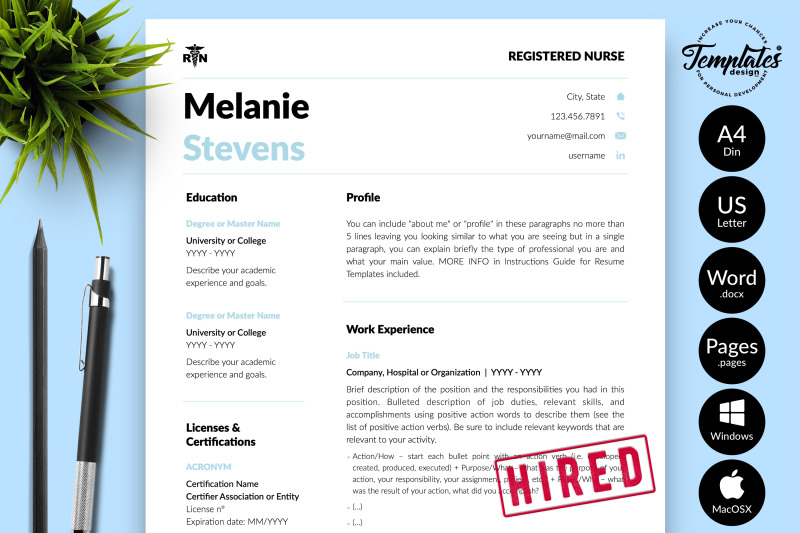 nurse-resume-template-for-microsoft-word-amp-apple-pages-melanie-stevens