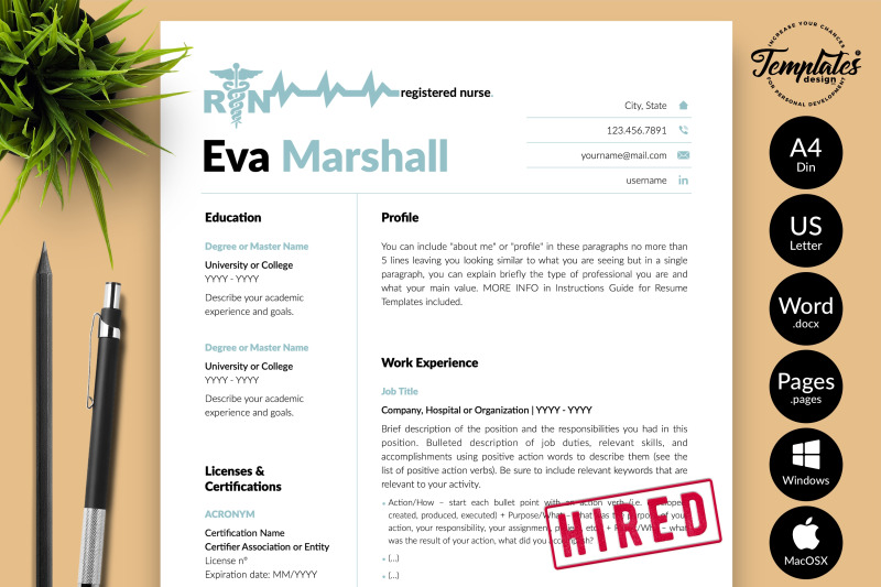 nurse-resume-cv-template-for-microsoft-word-amp-apple-pages-eva-marshall