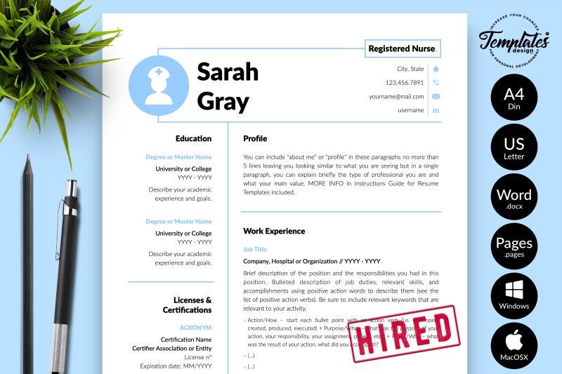 nurse-resume-cv-template-for-microsoft-word-amp-apple-pages-sarah-gray