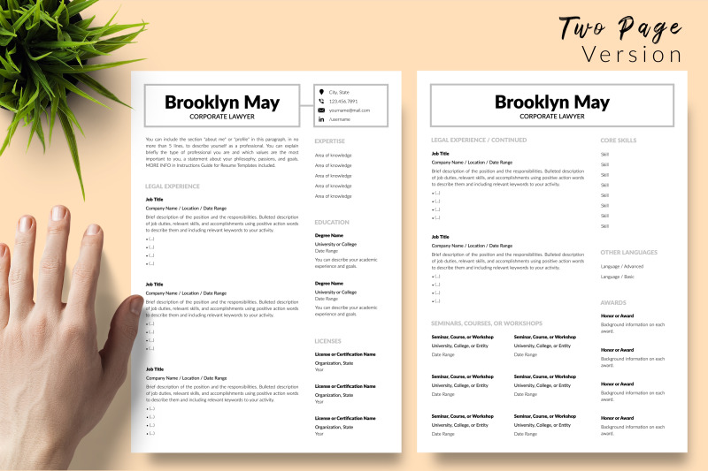 legal-resume-cv-template-for-microsoft-word-amp-apple-pages-brooklyn-may