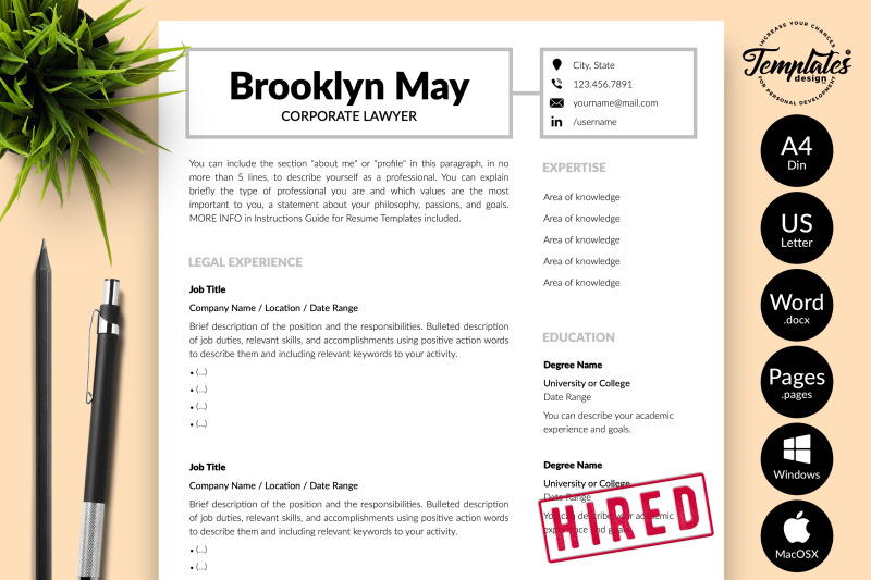 legal-resume-cv-template-for-microsoft-word-amp-apple-pages-brooklyn-may