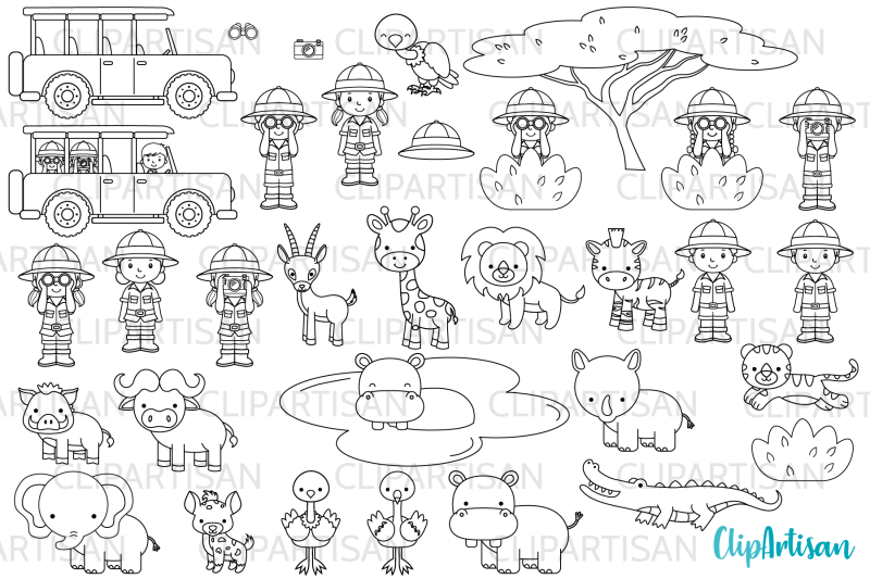 safari-digital-stamps-african-safari-clipart-jungle