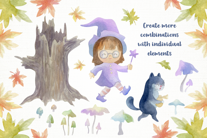 little-witch-and-cat-halloween-watercolor-clip-art