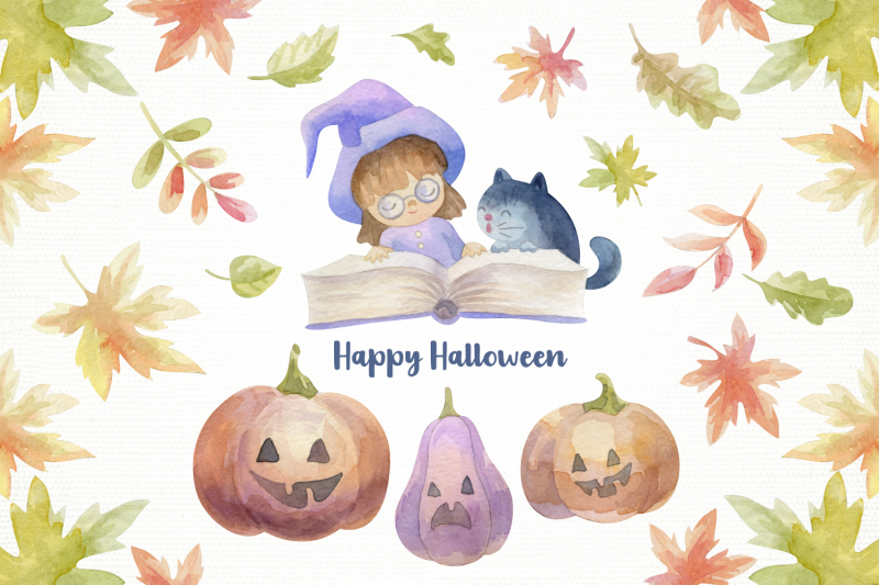 little-witch-and-cat-halloween-watercolor-clip-art