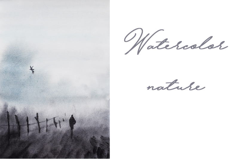 watercolor-nature-and-landscape-with-lonely-human-and-bird