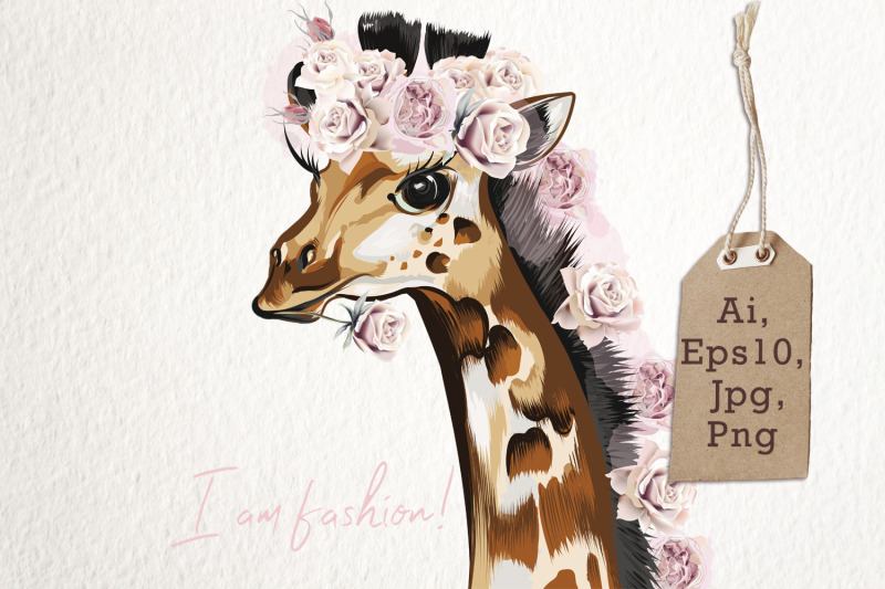 fashion-vector-giraffe-in-roses