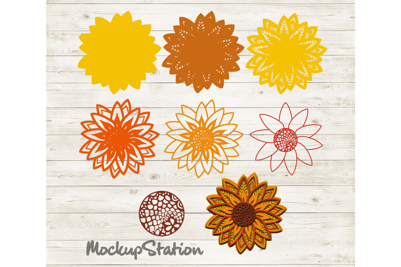 Download Sunflower 3D Mandala SVG, Flower Layered Design PNG DXF Cut File By MockupStation ...