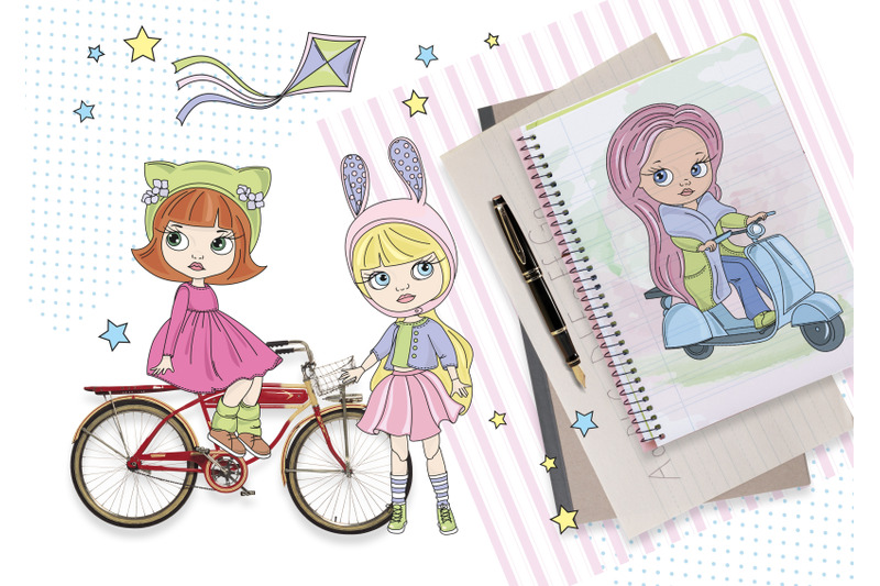blythe-girls-doll-cartoon-baby-vector-illustration-set-for-print