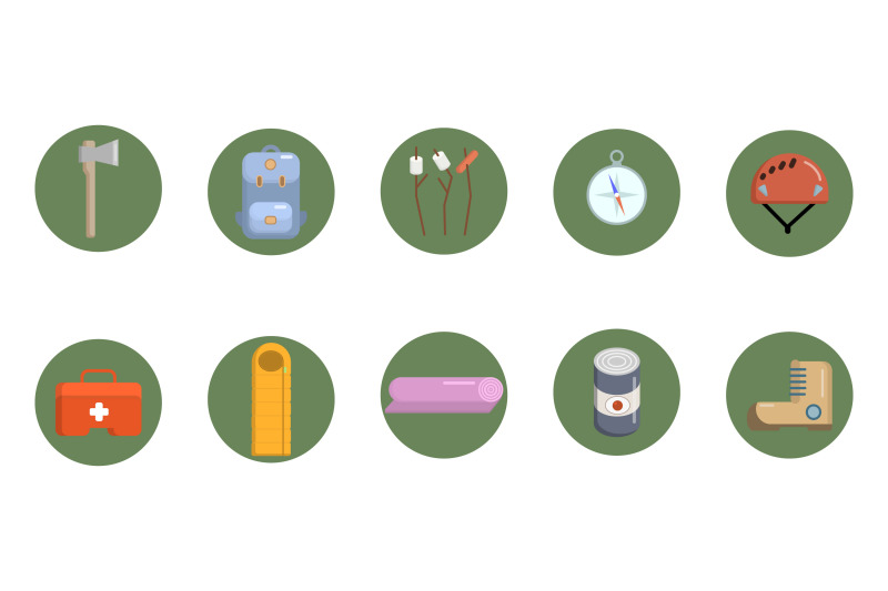 camping-flat-icons-collection
