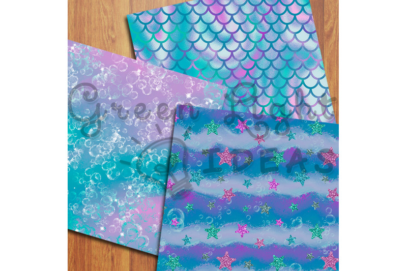 mermaid-digital-papers-undersea-backgrounds-fantasy-iridiscent-foil
