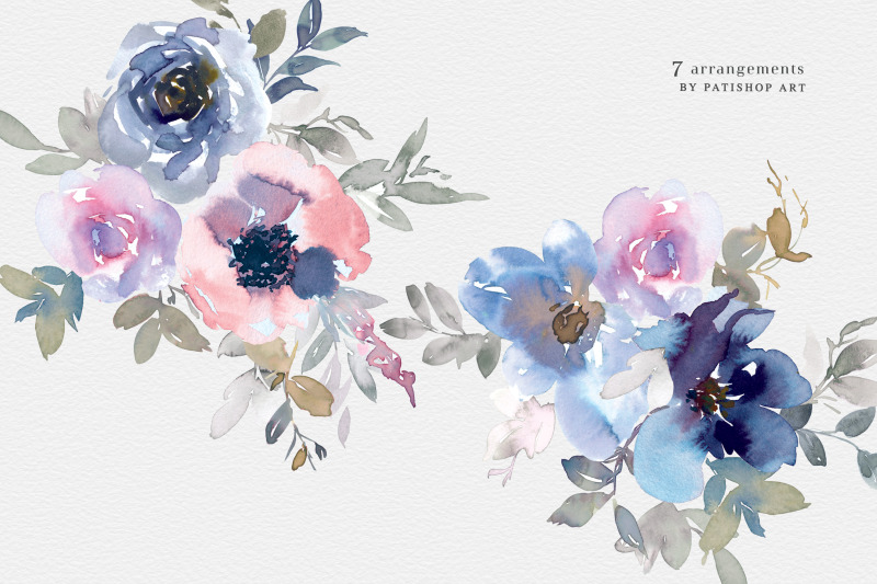 indigo-and-pink-watercolor-floral-clipart-set