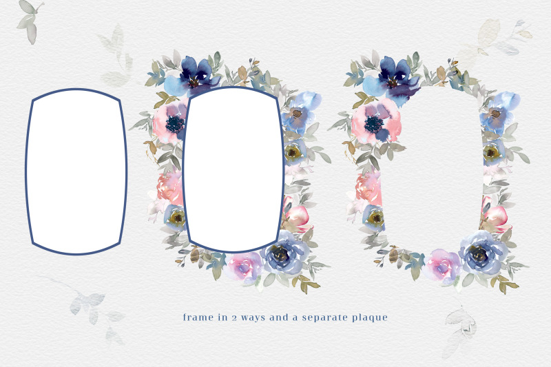 indigo-and-pink-watercolor-floral-clipart-set