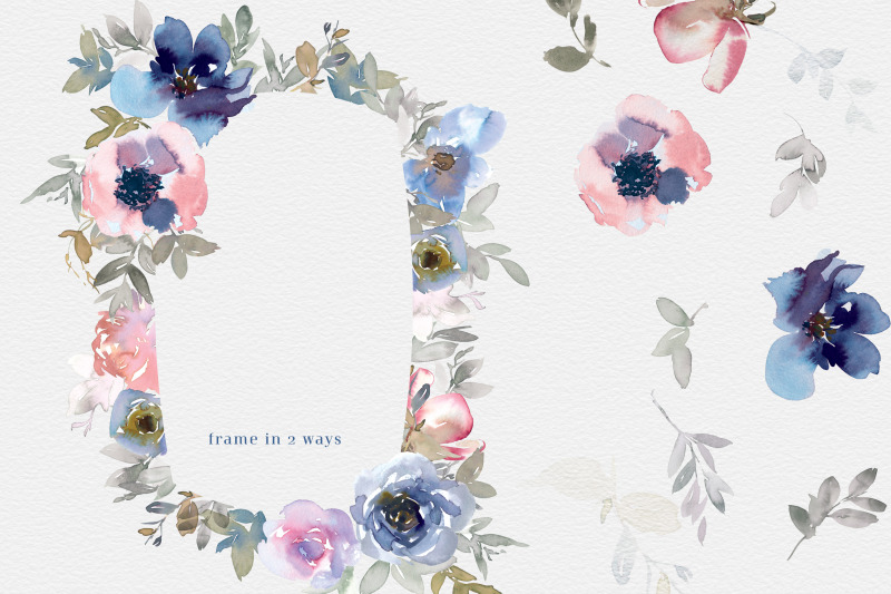 indigo-and-pink-watercolor-floral-clipart-set