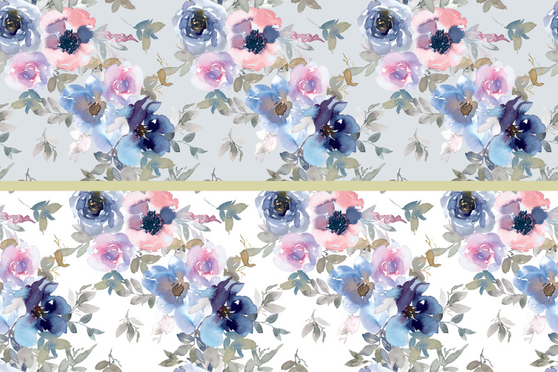 indigo-and-pink-watercolor-floral-clipart-set