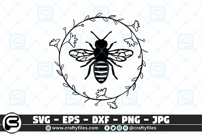 bee-svg-arounded-by-laurel-floral-svg-bee-happy-svg