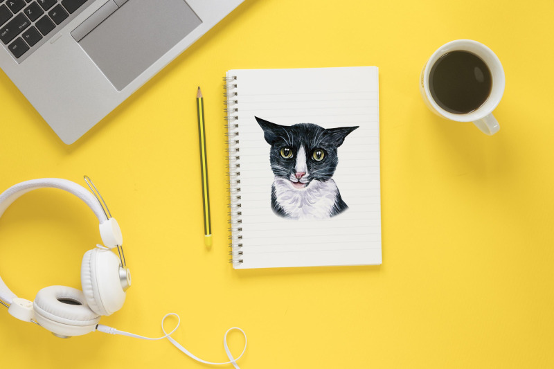 black-cats-watercolor-set-nbsp-cat-illustrations-cute-9-cats-nbsp