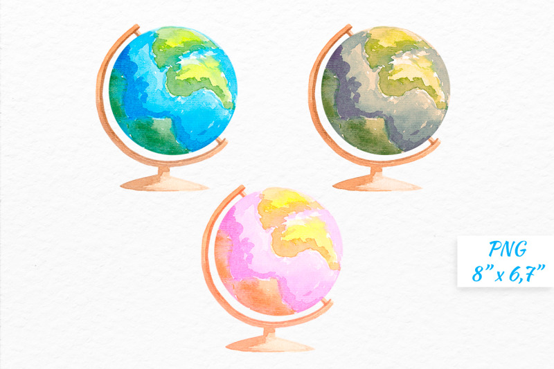 globe-watercolor-clipart-vintage-globe-pink-globe