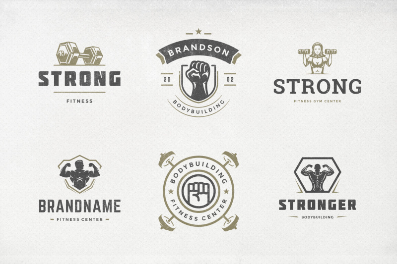 retro-fitness-amp-gym-logos-set