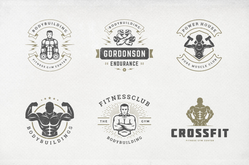 retro-fitness-amp-gym-logos-set