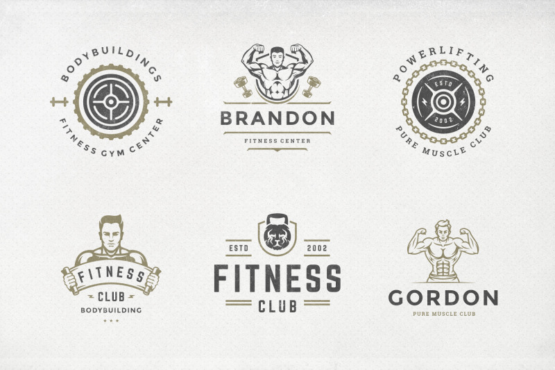 retro-fitness-amp-gym-logos-set